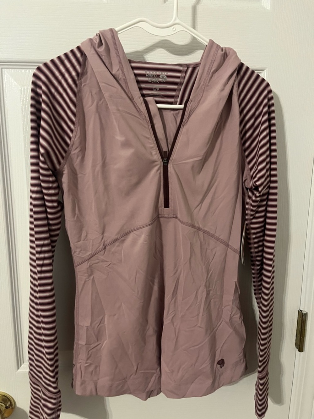NWT Mountain Hardwear Mauve Hooded Quarter-Zip with Striped Lining